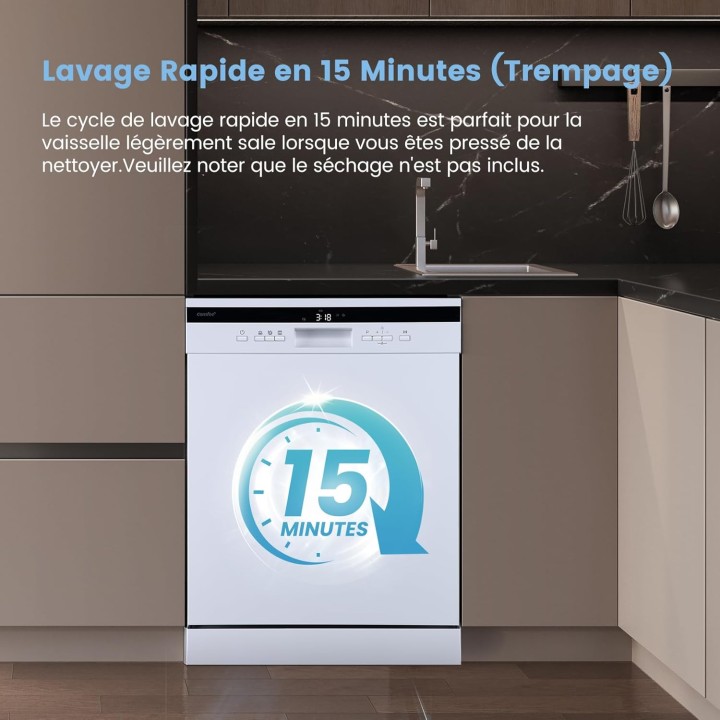 Lave-vaisselle pose libre 14 couverts silencieux 44 dB séchage automatique blanc