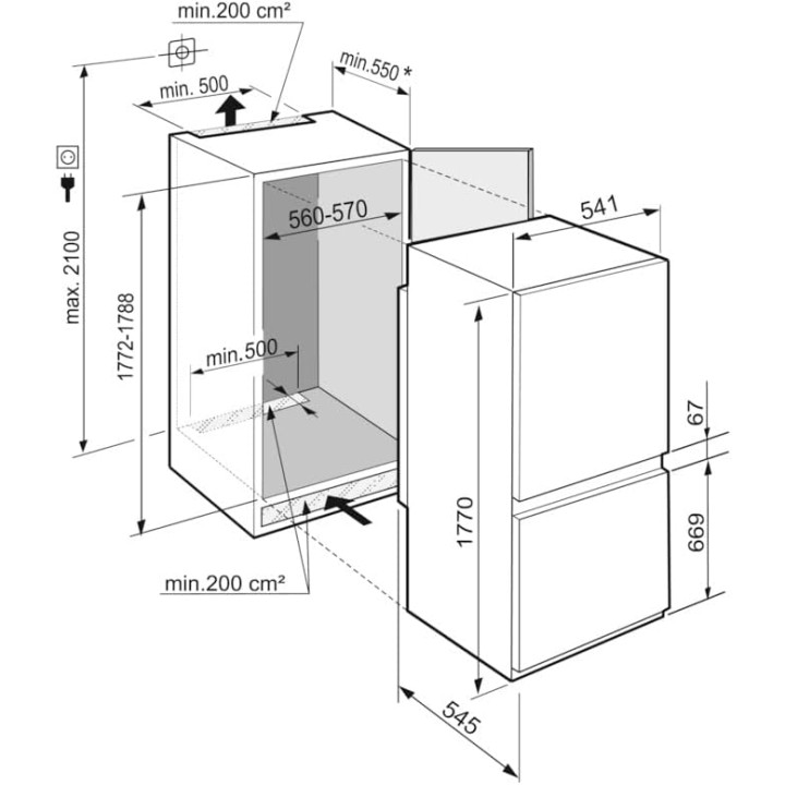Combiné réfrigérateur-congélateur intégrable Liebherr ICBN 3356 - 238L NoFrost BioFresh A++ blanc