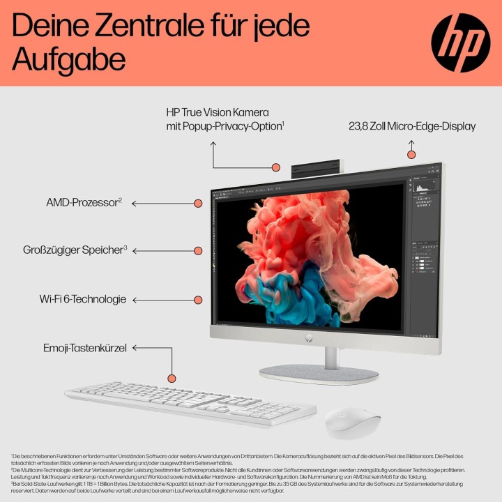 PC tout-en-un tactile 23,8'' HP Ryzen 5 16Go RAM 512Go SSD Windows 11 Blanc