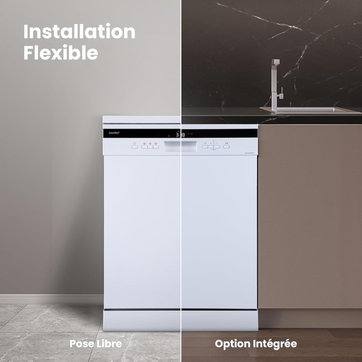 Lave-vaisselle pose libre 14 couverts silencieux 44 dB séchage automatique blanc