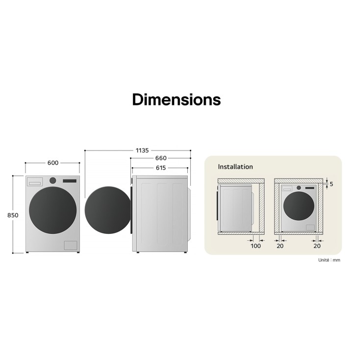 Lave-linge séchant frontal 11/6kg LG F164R78BSTA - Technologie ezDispense