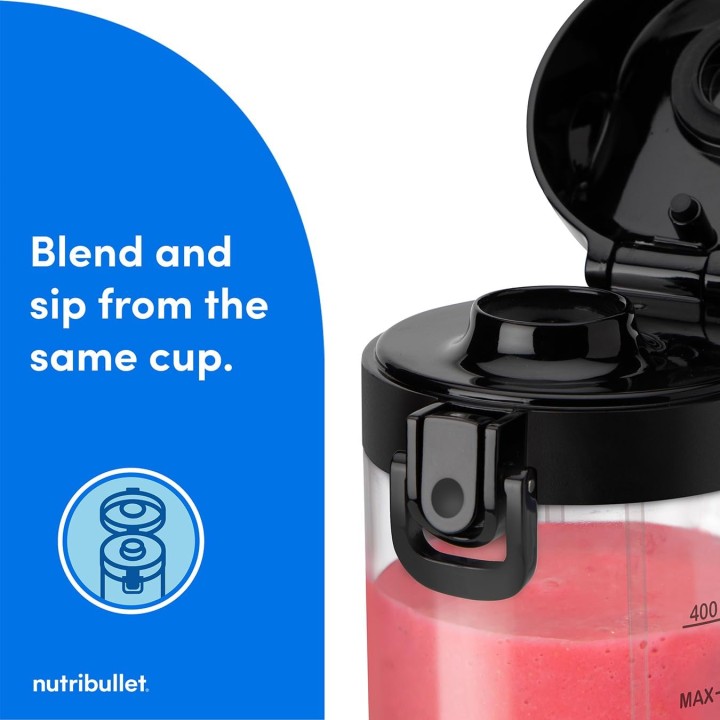 Blender portable NutriBullet noir – Sans fil, 475 ml, rechargeable USB-C, usage nomade