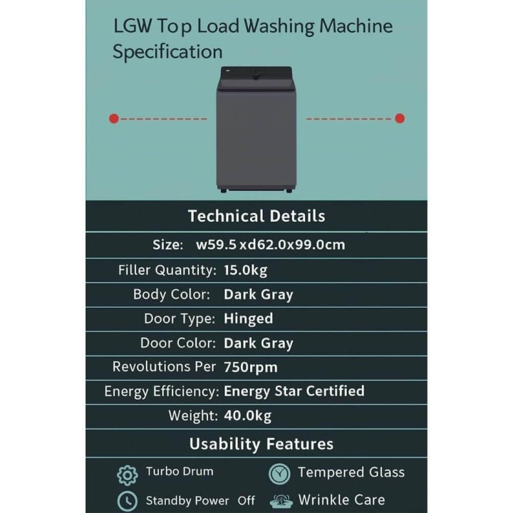 Colonne lave-linge/sèche-linge LG - TurboWash, WiFi, vapeur, grande capacité, noir mat