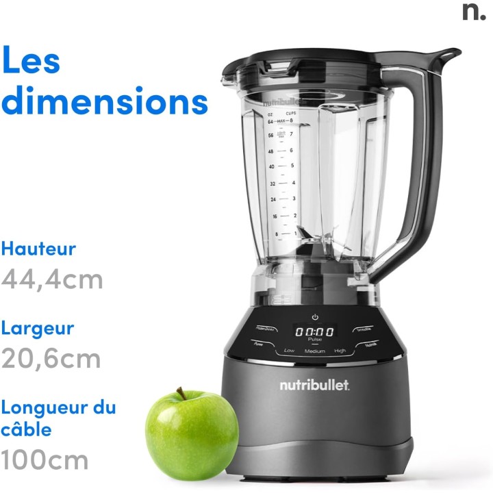 Blender multifonction 3 en 1 NutriBullet 1500W - Programmes intelligents - Noir