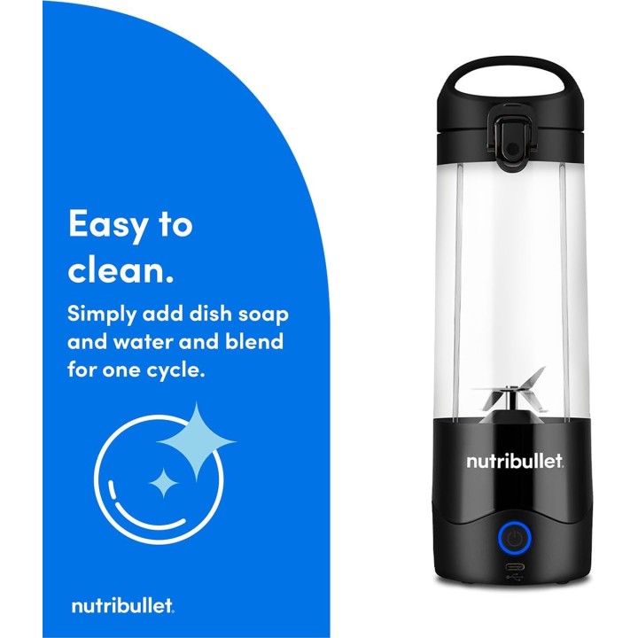 Blender portable NutriBullet noir – Sans fil, 475 ml, rechargeable USB-C, usage nomade
