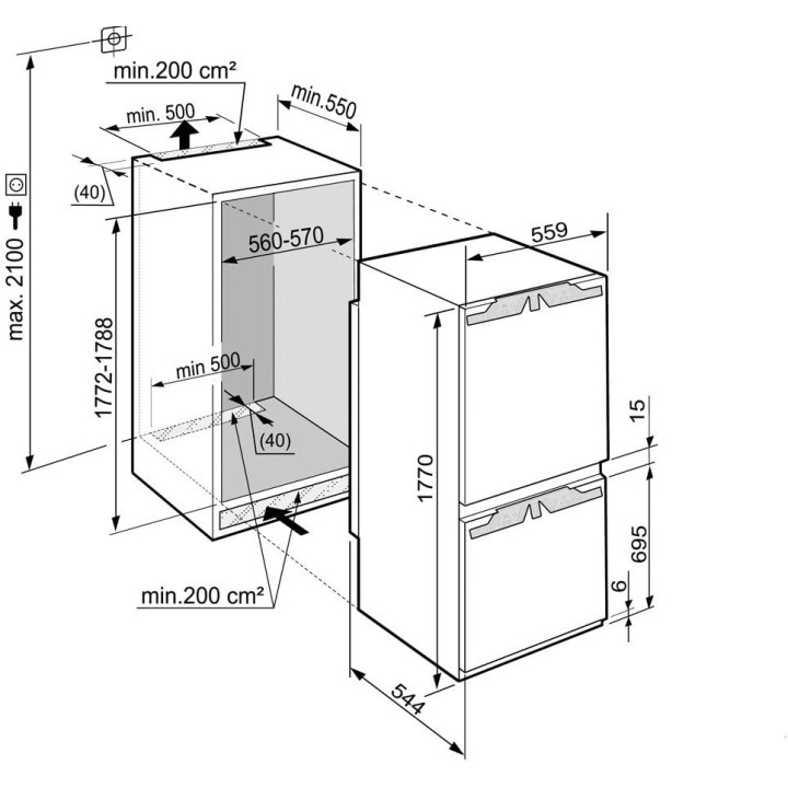 Combiné réfrigérateur-congélateur intégrable Liebherr ICBN 3356 - 238L NoFrost BioFresh A++ blanc
