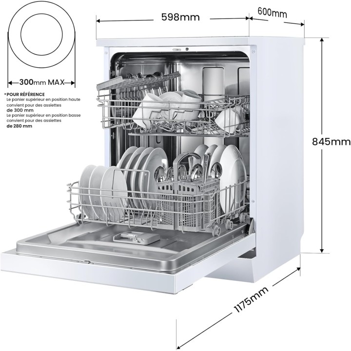 Lave-vaisselle pose libre 14 couverts silencieux 44 dB séchage automatique blanc