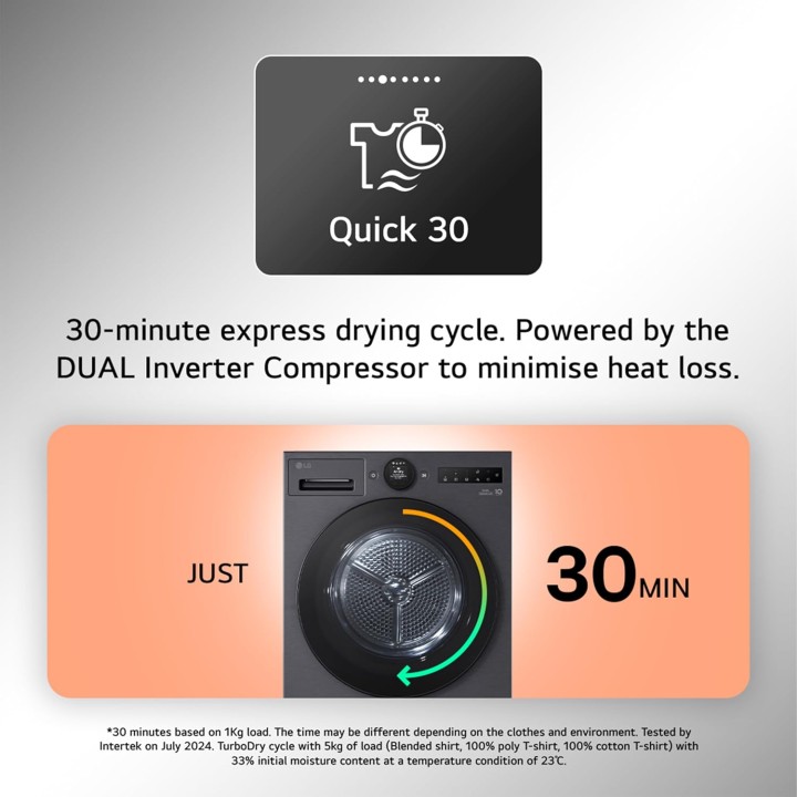 Sèche-linge pompe à chaleur connecté LG 9 kg AI Dry - Turbo Dry - Noir