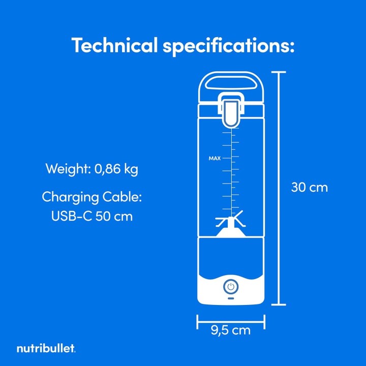 Blender portable NutriBullet noir – Sans fil, 475 ml, rechargeable USB-C, usage nomade