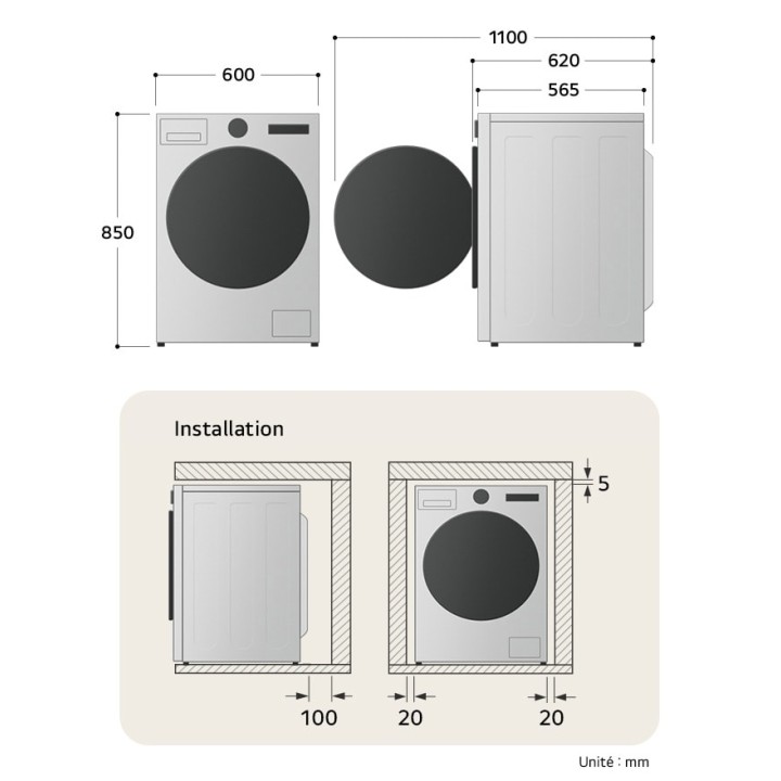 Lave-linge frontal 11kg AI Direct Drive LG TurboWash 360° vapeur Steam série 600