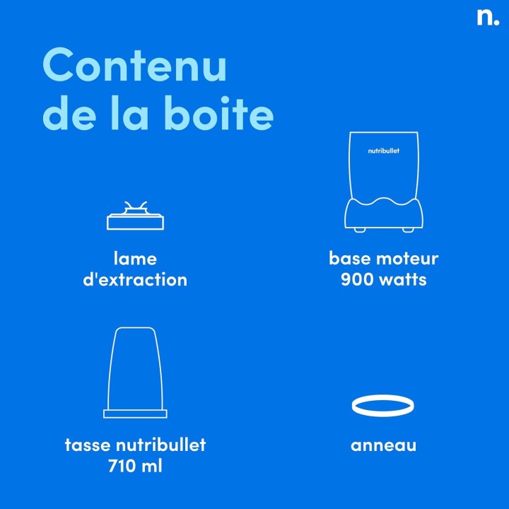 Blender NutriBullet Pro 900W - Compact, extraction nutriments, 700ml, noir