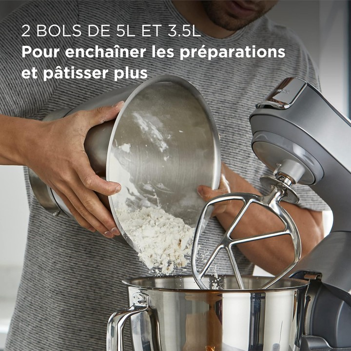 Robot pâtissier Kenwood Titanium Chef Baker - Balance intégrée, 2 bols, 1200W, argent