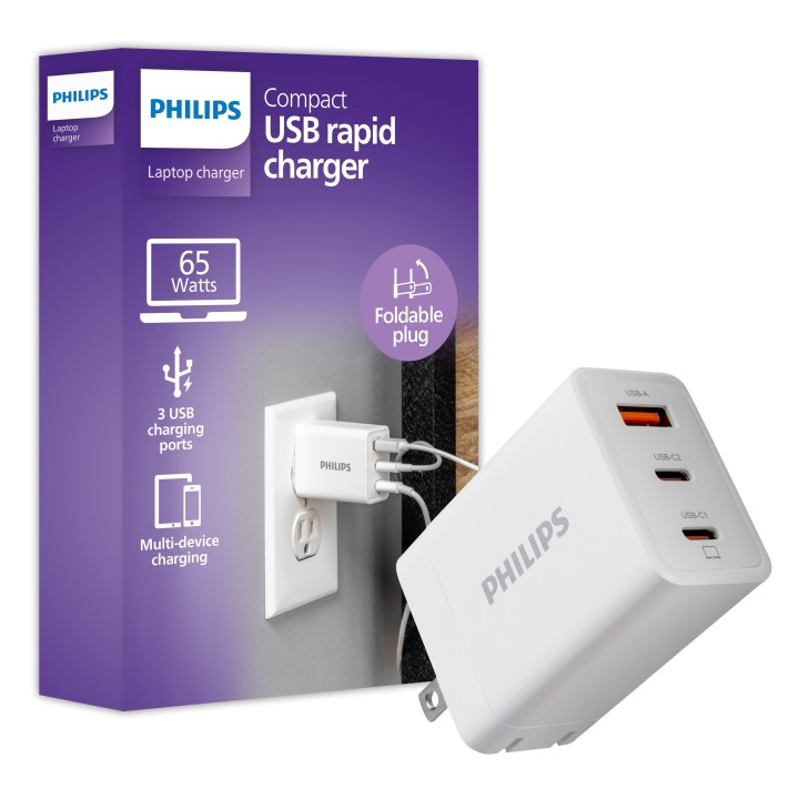 Chargeur secteur 65W PHILIPS – 2 ports USB-C + 1 USB-A – Modèle DLP2683B/12