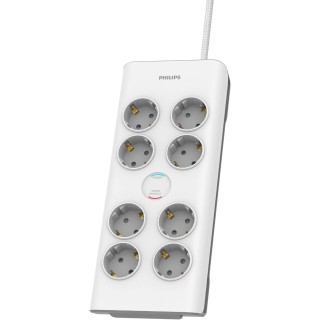 Multiprise 8 prises Schuko avec protection surtension et câble tressé 2 m - Philips