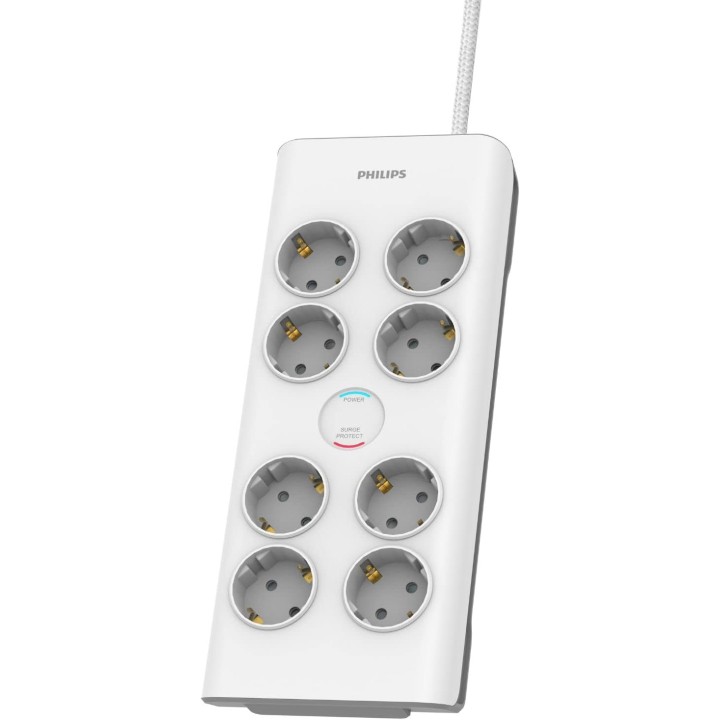 Multiprise 8 prises Schuko avec protection surtension et câble tressé 2 m - Philips