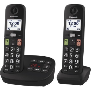 Téléphone sans fil Panasonic KX-TGU132EXB - 2 combinés, grands boutons, segrétariat, noir
