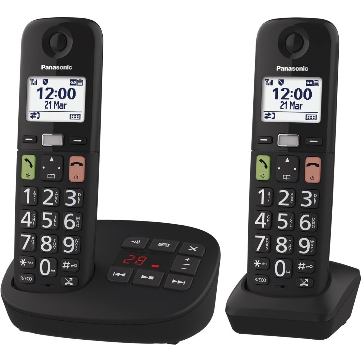 Téléphone sans fil Panasonic KX-TGU132EXB - 2 combinés, grands boutons, segrétariat, noir