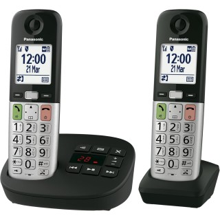 Téléphone sans fil Panasonic avec répondeur - 2 combinés, écran LCD, lampe torche, noir