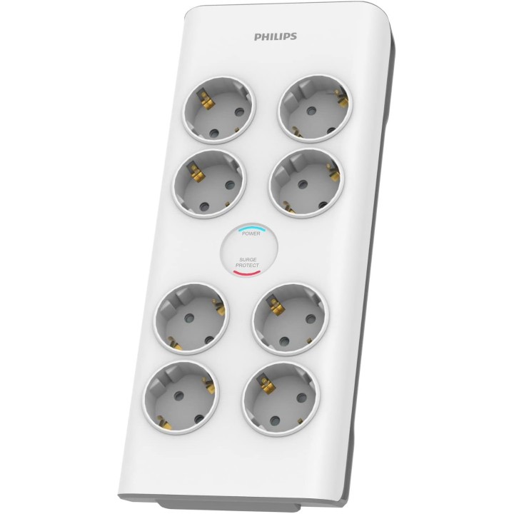 Multiprise 8 prises Schuko avec protection surtension et câble tressé 2 m - Philips