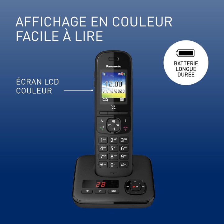Téléphone sans fil Panasonic avec répondeur, écran couleur et blocage des appels - Noir