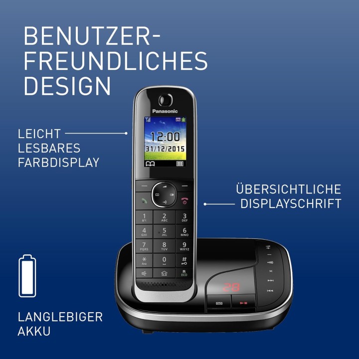 Téléphone sans fil Panasonic avec répondeur - écran couleur - sécurité DECT - noir