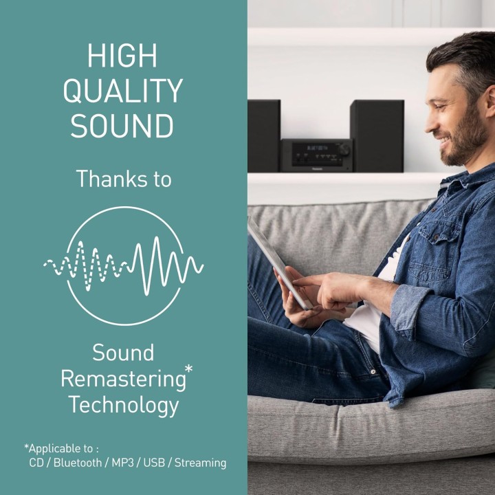 Micro chaîne hi-fi compacte Panasonic 80W - Bluetooth, DAB+, USB, CD - Noir