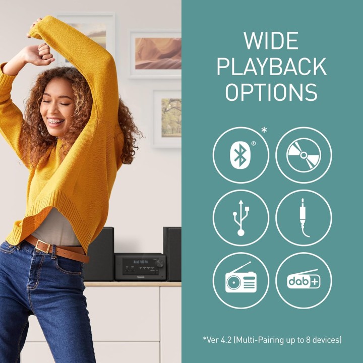 Micro chaîne hi-fi compacte Panasonic 80W - Bluetooth, DAB+, USB, CD - Noir