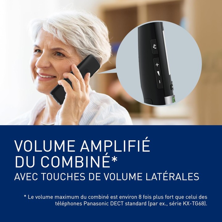 Téléphone sans fil Panasonic avec répondeur - 2 combinés, écran LCD, lampe torche, noir