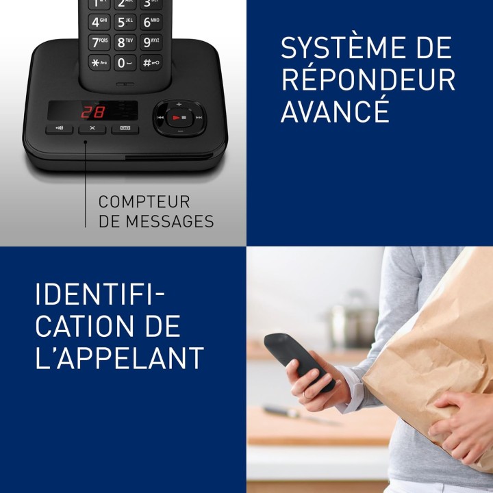 Téléphone sans fil Panasonic avec répondeur, écran couleur et blocage des appels - Noir