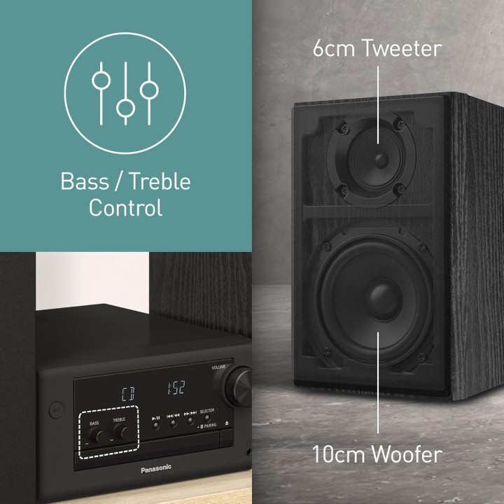 Micro chaîne hi-fi compacte Panasonic 80W - Bluetooth, DAB+, USB, CD - Noir