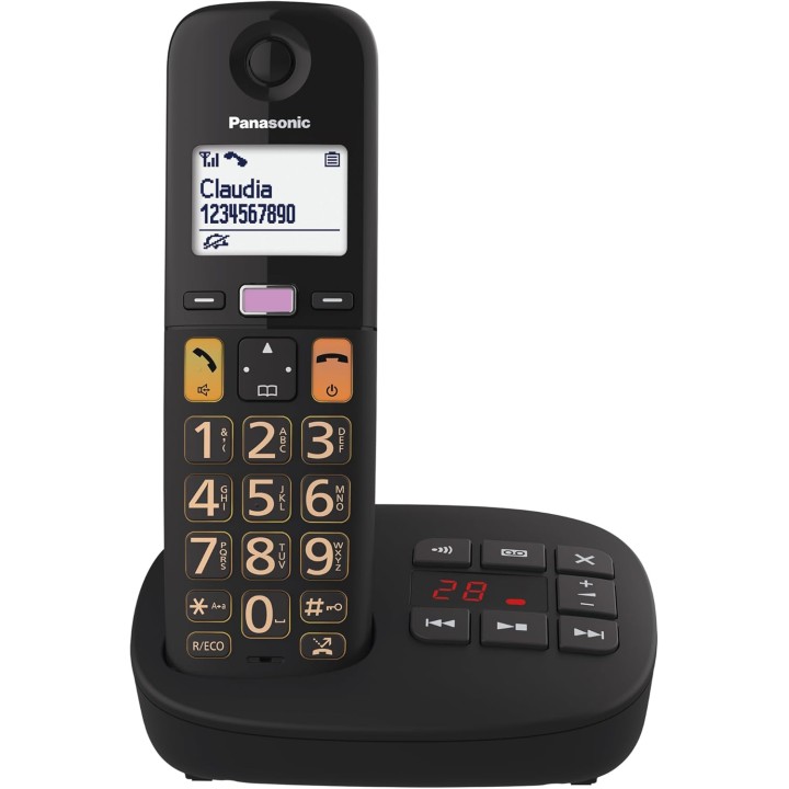 Téléphone sans fil Panasonic KX-TGU132EXB - 2 combinés, grands boutons, segrétariat, noir