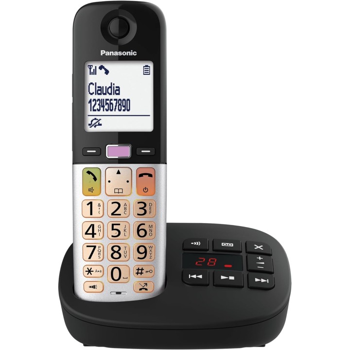 Téléphone sans fil Panasonic avec répondeur - 2 combinés, écran LCD, lampe torche, noir