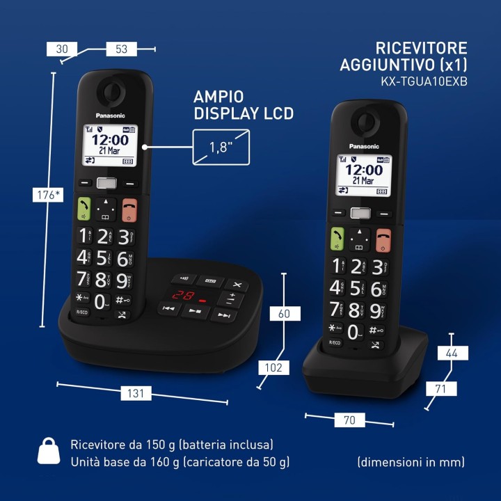 Téléphone sans fil Panasonic KX-TGU132EXB - 2 combinés, grands boutons, segrétariat, noir