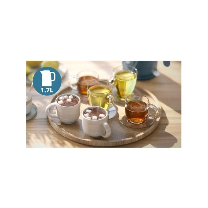 Bouilloire électrique Philips 1,7L 2200W - Protection ébullition à sec - Base 360° - Bleu