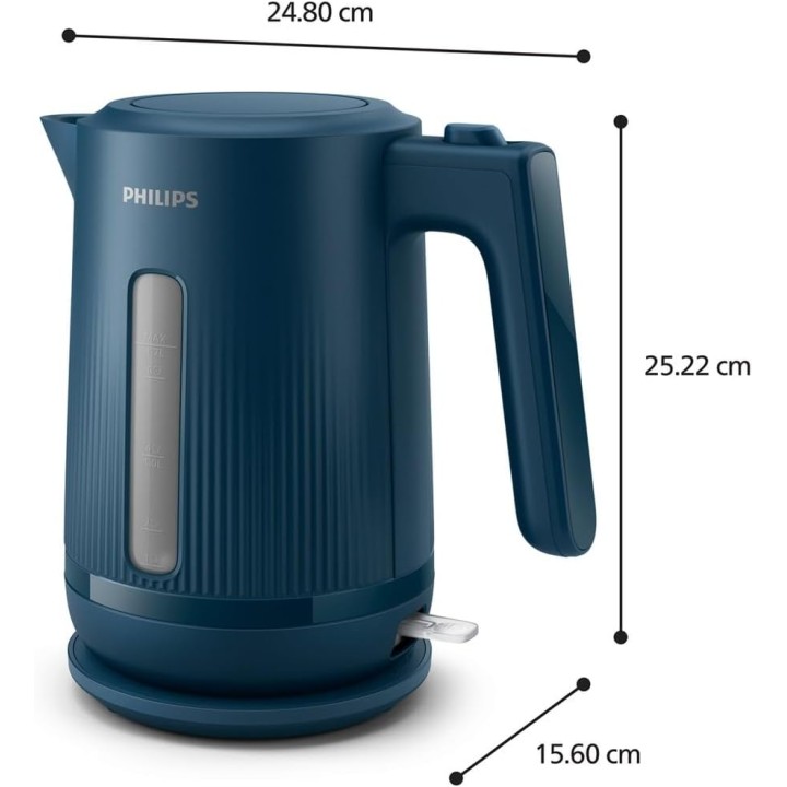 Bouilloire électrique Philips 1,7L 2200W - Protection ébullition à sec - Base 360° - Bleu