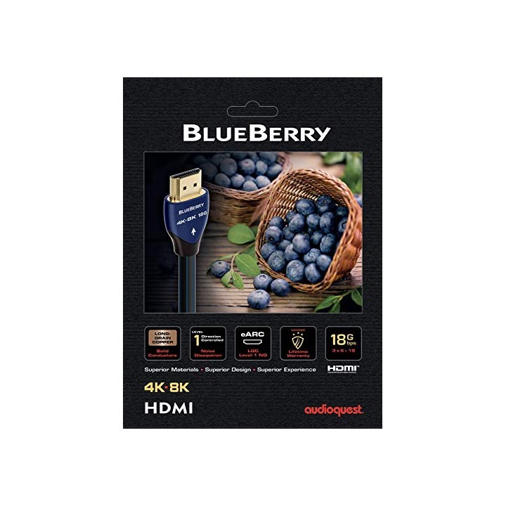Câble HDMI 3 m AudioQuest 18 Gbps - 4K-8K - Installation murale - Dissipation du bruit