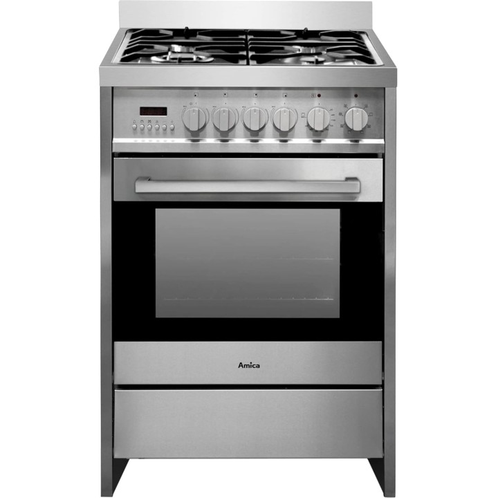 Cuisinière gaz 4 feux inox 67L - Classe A - 60x60 cm - Amica