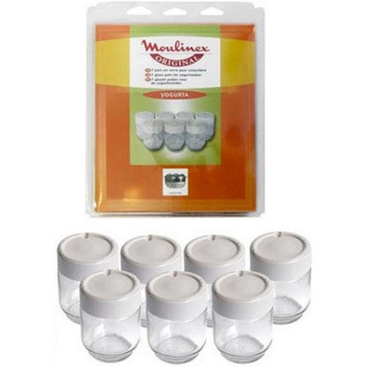 Set de 7 pots en verre hermétiques avec couvercle pour yaourtière Moulinex