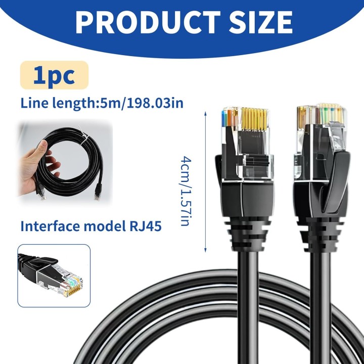 Câble Ethernet Cat 6 haut débit 5m noir - RJ45 mâle/mâle universel