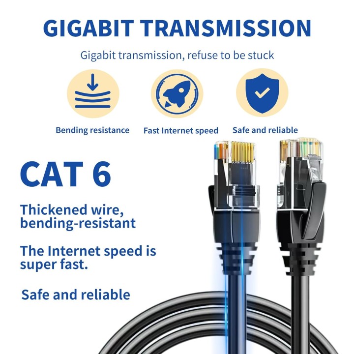 Câble Ethernet Cat 6 haut débit 5m noir - RJ45 mâle/mâle universel