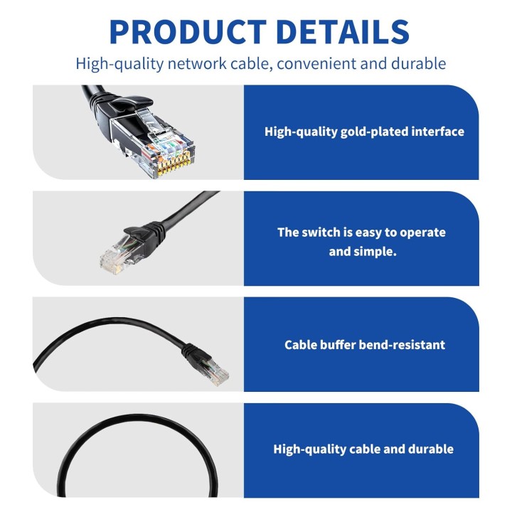 Câble Ethernet Cat 6 haut débit 5m noir - RJ45 mâle/mâle universel