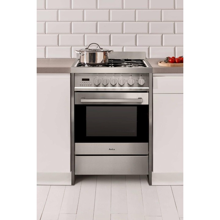 Cuisinière gaz 4 feux inox 67L - Classe A - 60x60 cm - Amica
