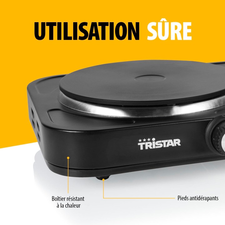 Plaque de cuisson électrique double feu compacte 2500W Tristar – Thermostats réglables