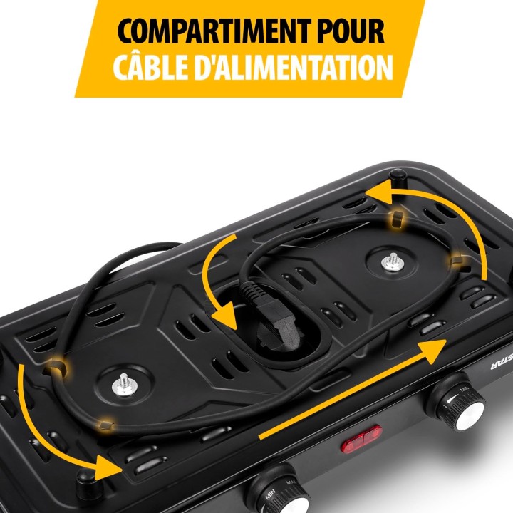 Plaque de cuisson électrique double feu compacte 2500W Tristar – Thermostats réglables