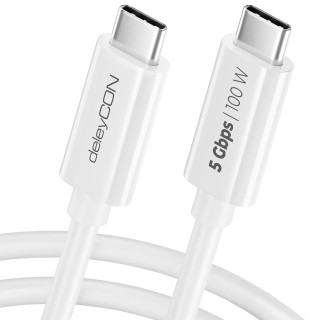 Câble USB-C 1,5m charge rapide 100W – Transfert 5 Gbit/s – Puce E-Marker – Blanc