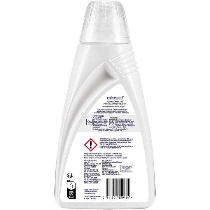 Détergent Oxygen Boost Bissell 1L - Formule concentrée pour tapis et moquettes