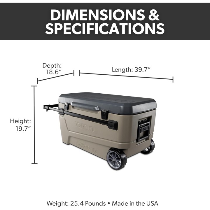 Glacière à roulettes 110QT Igloo – poignée télescopique, isolation longue durée