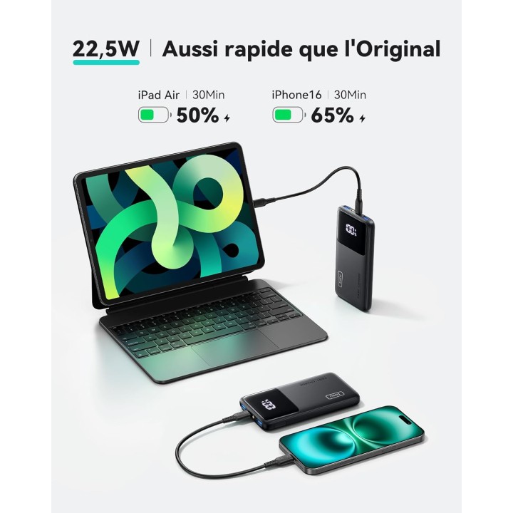 Batterie externe 10000 mAh INIU – Charge rapide PD 3.0 QC 4.0 – USB-C – Universelle