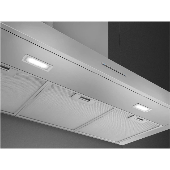 Hotte décorative îlot central 90 cm inox commandes électroniques SMEG