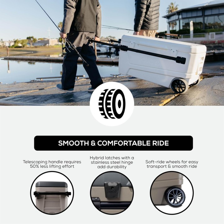 Glacière à roulettes 110QT Igloo – poignée télescopique, isolation longue durée